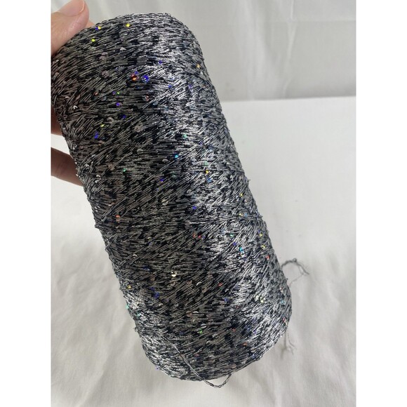 Fancy Cone Yarn White Black Rainbow Sequin Thread Clothes Needlework 480g #382 - Picture 2 of 5